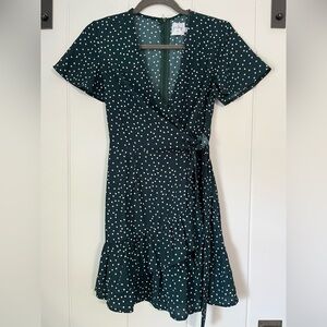 Elegant Teal Polka Dot Wrap Dress